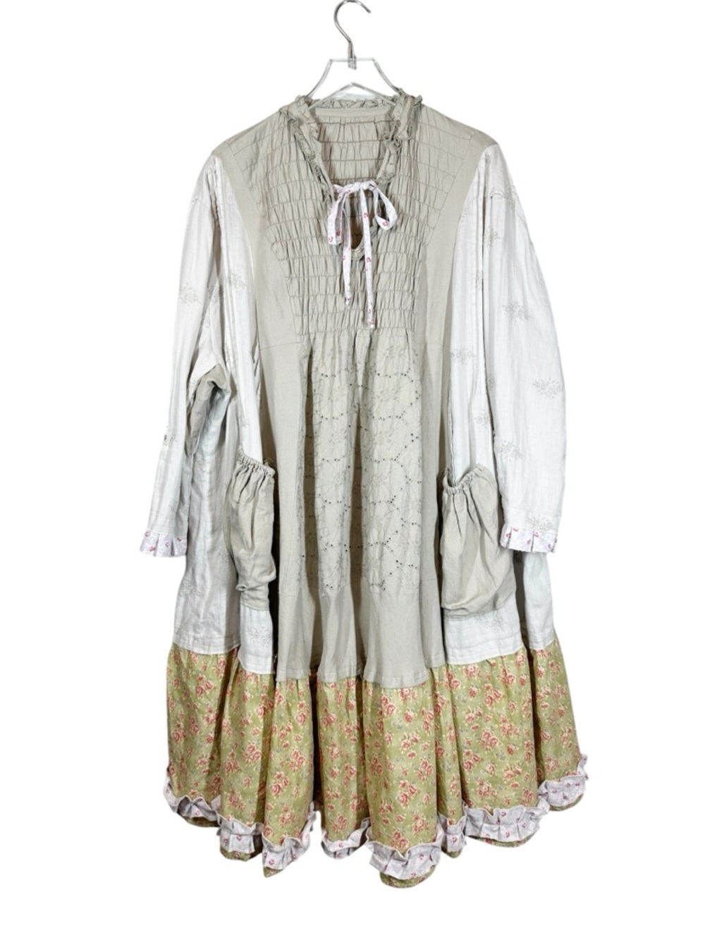 Handmade Patchwork Rustic Distressed Tiered Fabrics Oversized Bohemian Dress